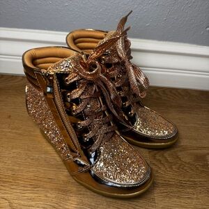 Women's Shiny Patent Glitter Ankle Wedge Lace UP  Party Sneaker Booties Shoes